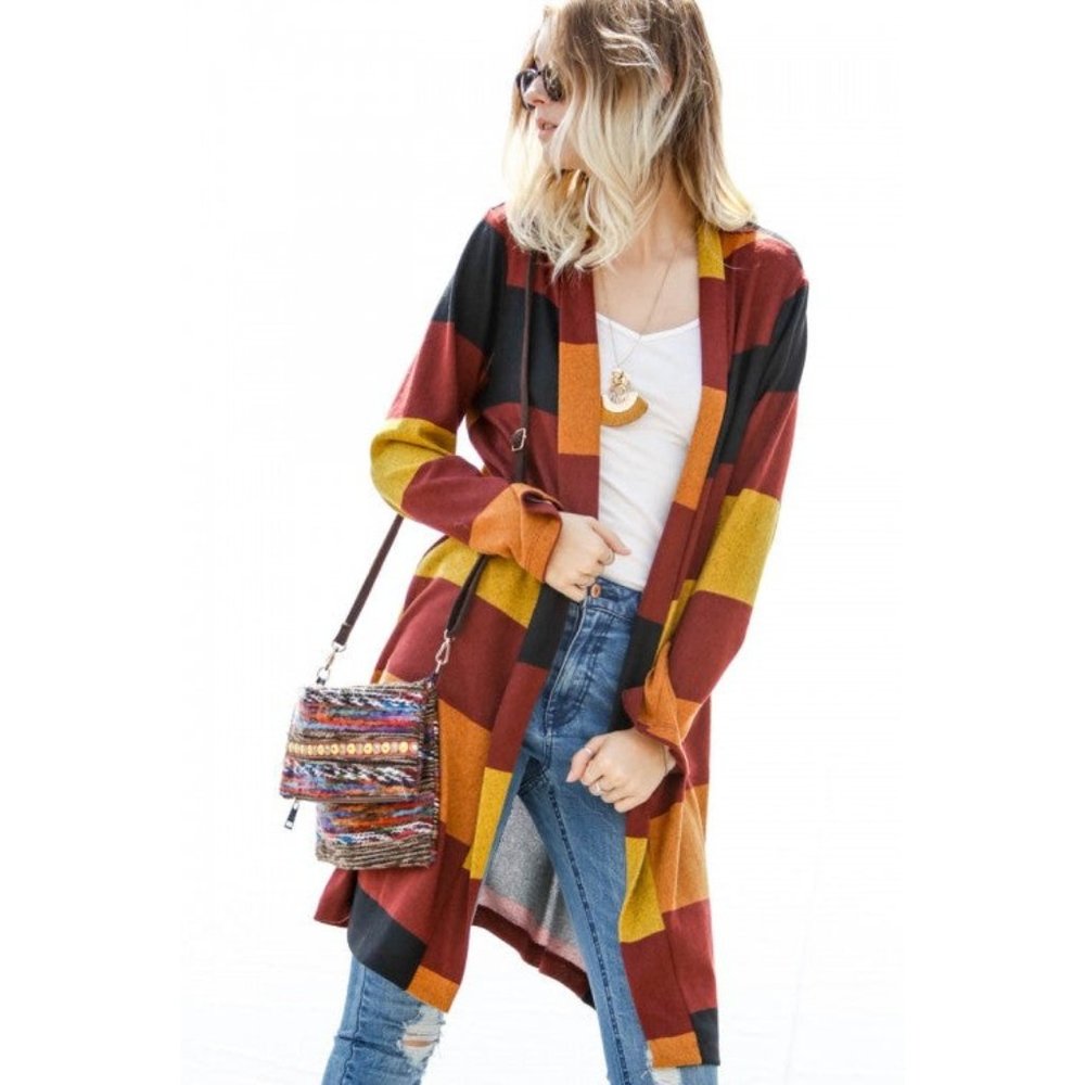 My Story Striped Cardigan, Burgundy Size Medium - Picture 3 of 5